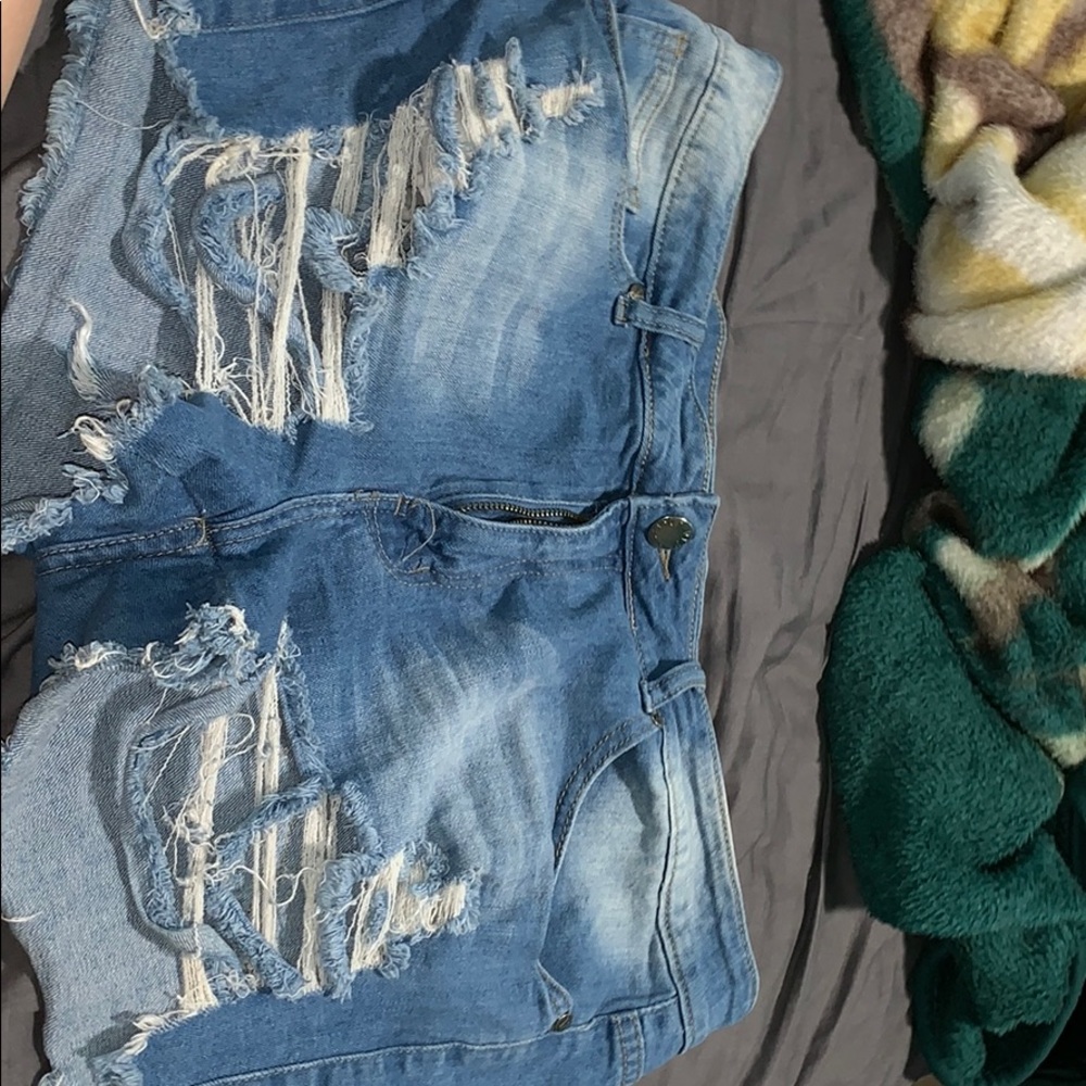 White/blue ripped booty summer shorts